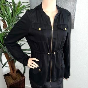 G by Guess Black Utility Jacket with Cinched Waist & Gold Hardware
